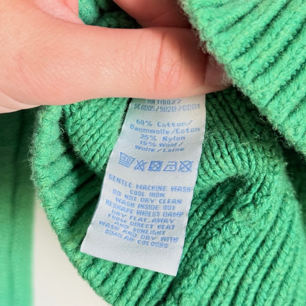 Boden Green Cable Knit Pom Pom Bobble Cardigan Sweater Cotton Wool Blend US 8 - Picture 4 of 8